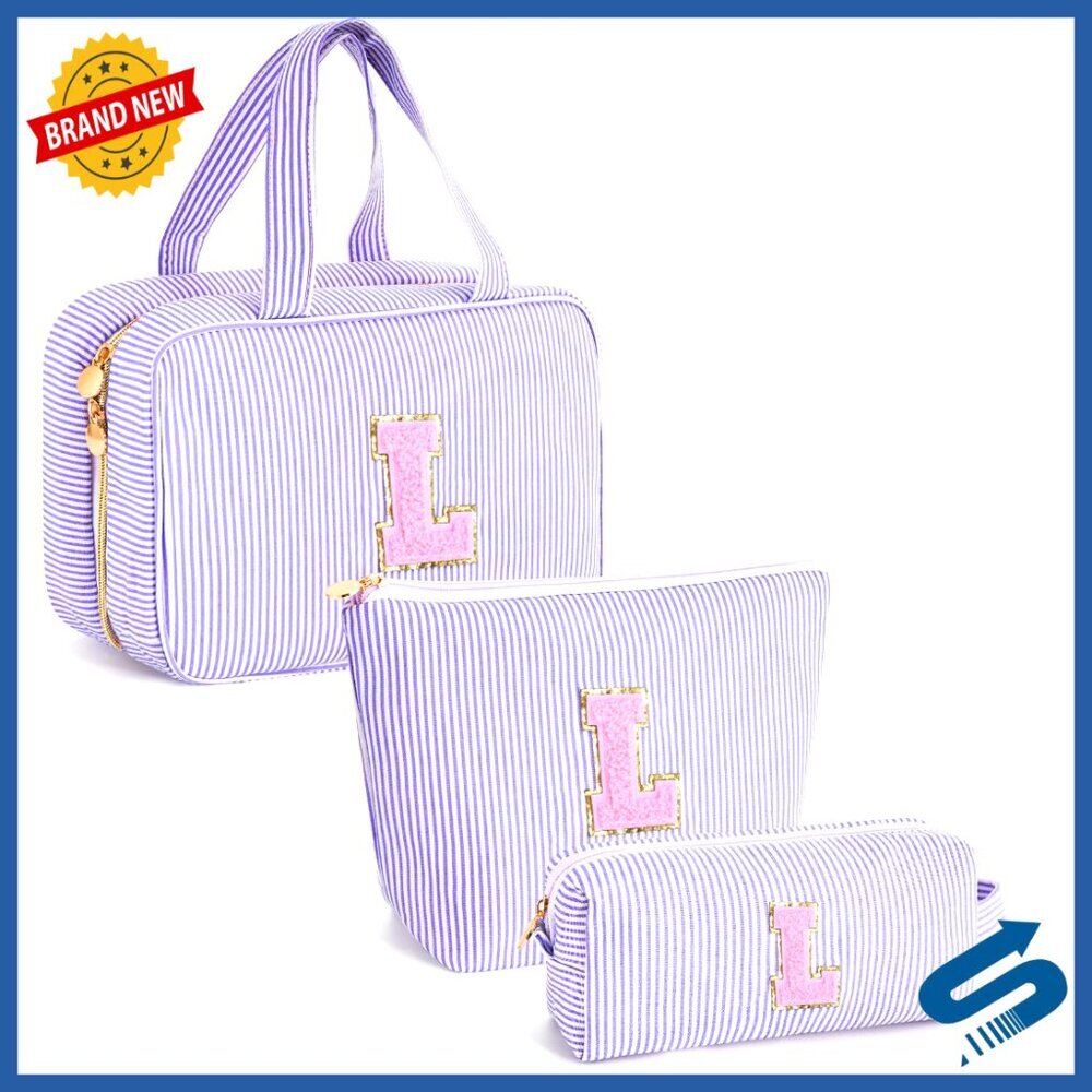 Personalized Initial Toiletry Bag Travel Cosmetic Organizer Canvas Storage Set